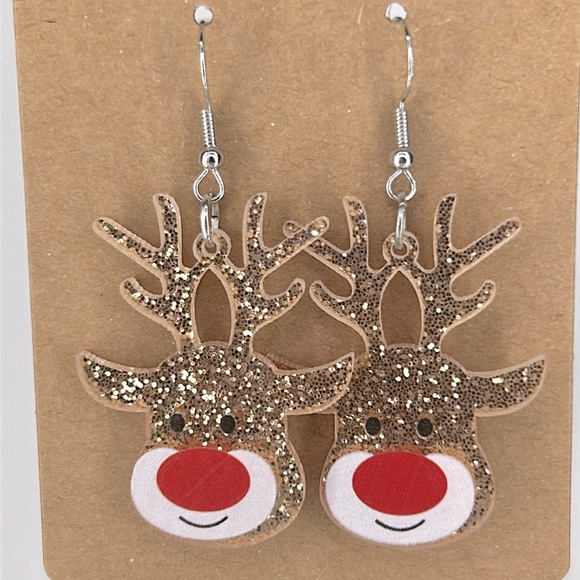 Jewelry - Festive Acrylic Christmas Reindeer Earrings
